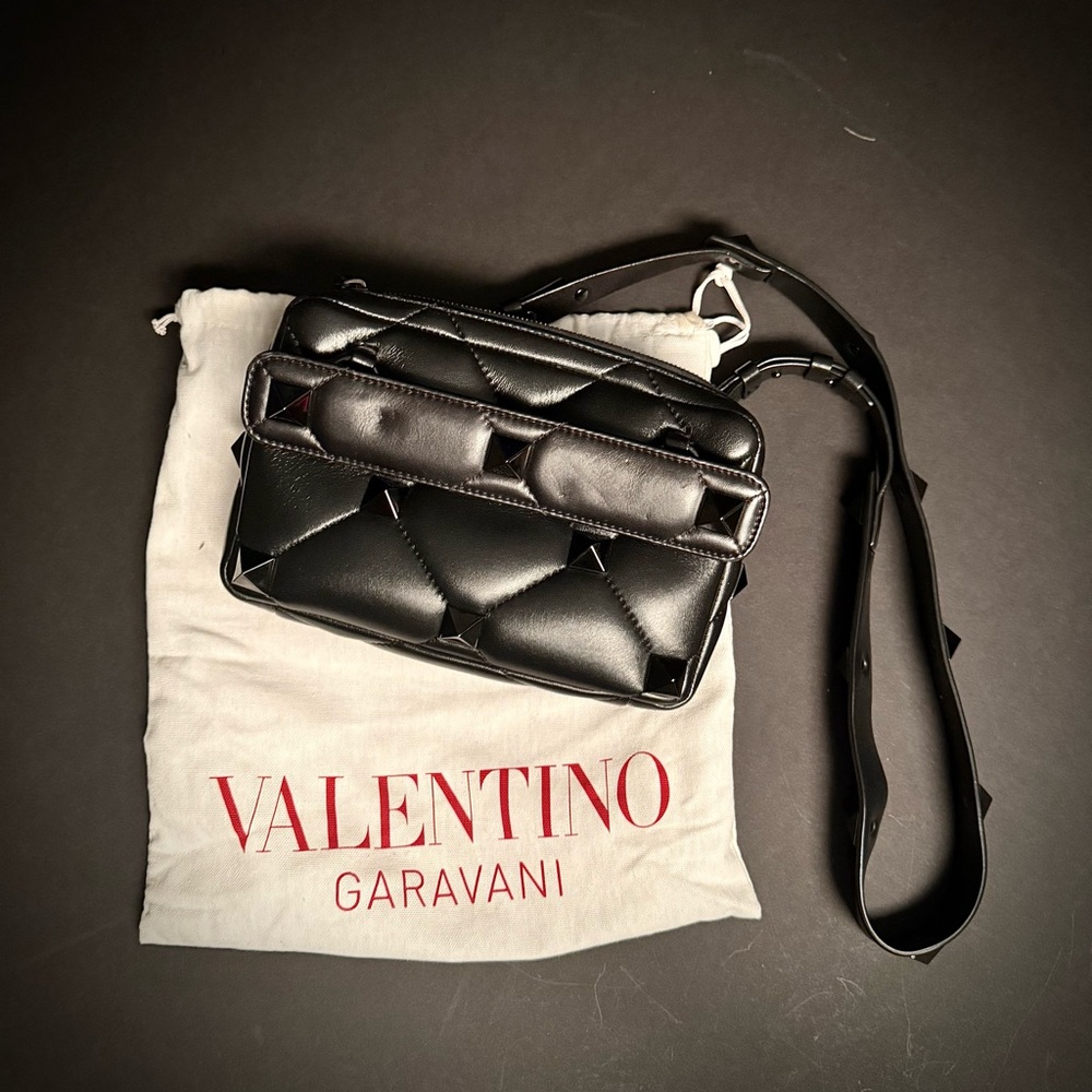 Valentino Garavani Black Quilted Leather Stud Crossbody Bag